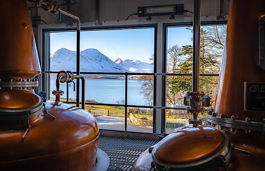 The view of Skye's Cuillin mountains from Raasay's still room.